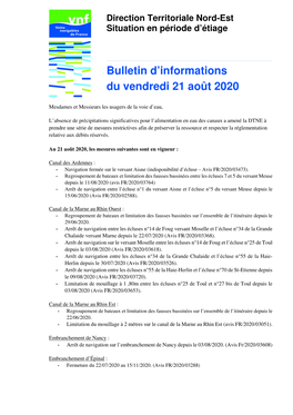 Bulletin D'informations Du Vendredi 21 Août 2020