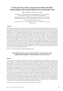 Genetic Diversity of Three Ornamental Reef Fishes (Families