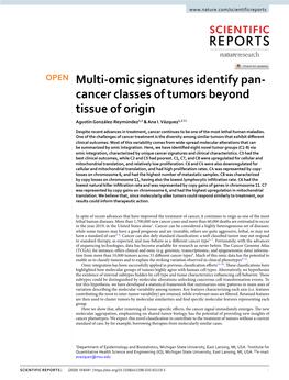 Cancer Classes of Tumors Beyond Tissue of Origin Agustín González-Reymúndez1,2 & Ana I