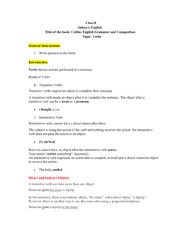 Collins English Grammar and Composition Topic: Verbs General