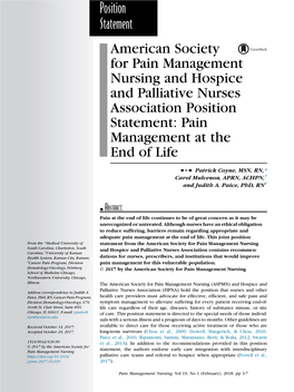 Pain Management at the End of Life