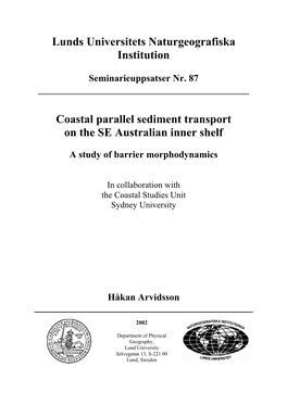 Lunds Universitets Naturgeografiska Institution Coastal Parallel Sediment