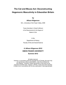 The Cat and Mouse Act: Deconstructing Hegemonic Masculinity in Edwardian Britain