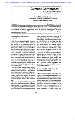 Journal Citation Studies. 53. Agricultural Sciences: Most Fruitful Journals and High Yield Research Fields