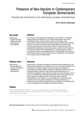 Presence of Neo-Fascism in Contemporary European Democracies Presencia Del Neofascismo En Las Democracias Europeas Contemporáneas