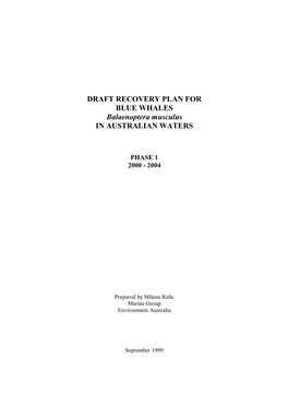 Draft Recovery Plan for Blue Whales in Australian Waters