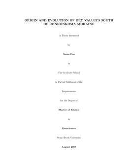 Origin and Evolution of Dry Valleys South of Ronkonkoma Moraine