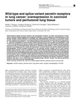 Overexpression in Carcinoid Tumors and Peritumoral Lung Tissue