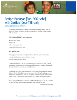 Recipe: Pupusas (Poo-POO-Sahs) with Curtido (Coor-TEE-Doh) EL SALVADOR (CENTRAL AMERICA)