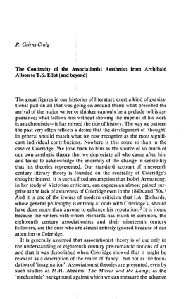 R. Cairns Craig the Continuity of the Associationist Aesthetic