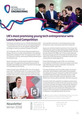 Newsletter Winter 2018 UK's Most Promising Young Tech Entrepreneur Wins Launchpad Competition