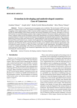 E-Tourism in Developing and Underdeveloped Countries: Case of Cameroon