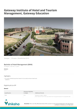 Bachelor of Hotel Management (BHM) Brochure