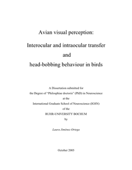 Avian Visual Perception: Interocular and Intraocular Transfer and Head