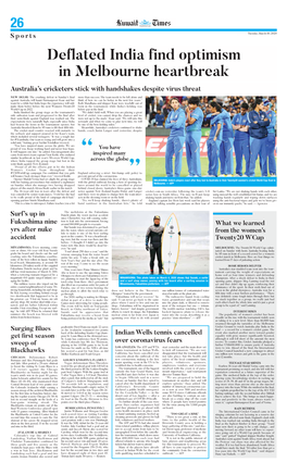 Deflated India Find Optimism in Melbourne Heartbreak Australia’S Cricketers Stick with Handshakes Despite Virus Threat