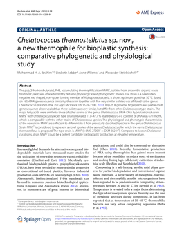 Chelatococcus Thermostellatus Sp. Nov., a New Thermophile for Bioplastic Synthesis: Comparative Phylogenetic and Physiological Study Mohammad H