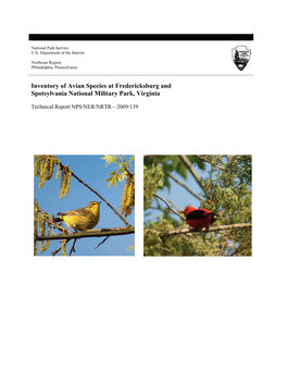 Inventory of Avian Species at Fredericksburg and Spotsylvania National Military Park, Virginia