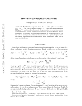 Arxiv:2009.14609V2 [Math.NT] 20 Oct 2020