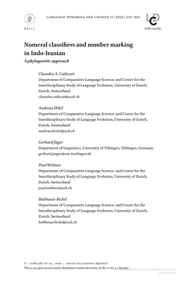 Numeral Classifiers and Number Marking in Indo-Iranian a Phylogenetic Approach