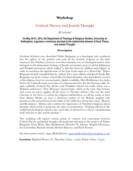 Workshop Critical Theory and Jewish Thought