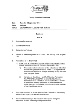 County Planning Committee Date Tuesday 2 September 2014 Time