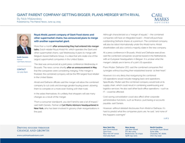GIANT PARENT COMPANY GETTING BIGGER, PLANS MERGER with RIVAL by Nick Malawskey Published by the Patriot News, June 24, 2015