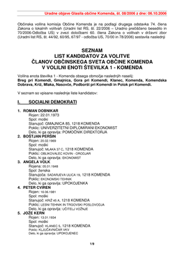 Seznam List Kandidatov Za Volitve Članov Občinskega