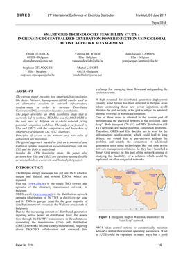 Smart Grid Technologies Feasibility Study : Increasing Decentralized Generation Power Injection Using Global Active Network Management