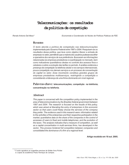 Telecomunicações: Os Resultados Da Política De Competição 111