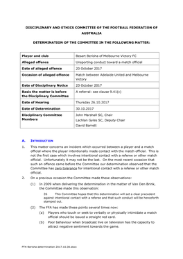 Disciplinary and Ethics Committee of the Football Federation of Australia