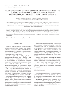 Taxonomic Status of Gomphobates Marmoratus Reinhardt and Lütken, 1862 “1861” and Eupemphix Fuscomaculatus Steindachner, 1864 (Amphibia, Anura, Leptodactylidae)