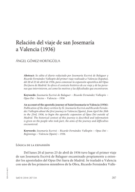 Relación Del Viaje De San Josemaría a Valencia (1936)