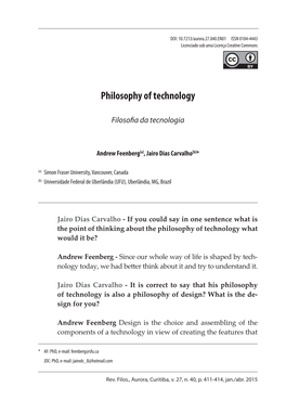 Philosophy of Technology [I] Filosofia Da Tecnologia