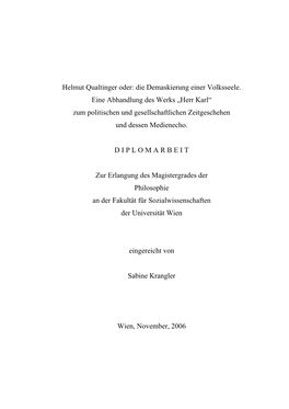 Helmut Qualtinger Oder: Die Demaskierung Einer Volksseele