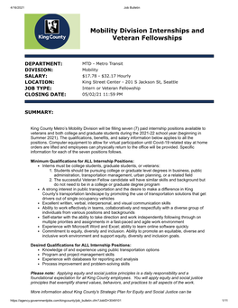 Mobility Division Internships and Veteran Fellowships