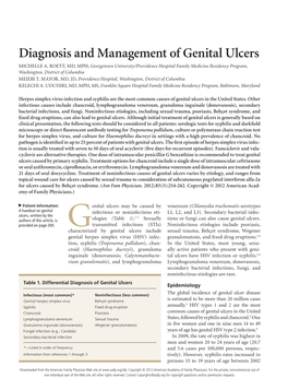 Diagnosis and Management of Genital Ulcers MICHELLE A