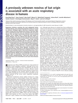 A Previously Unknown Reovirus of Bat Origin Is Associated with an Acute Respiratory Disease in Humans