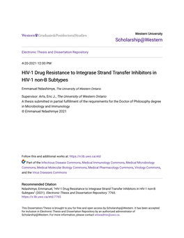 HIV-1 Drug Resistance to Integrase Strand Transfer Inhibitors in HIV-1 Non-B Subtypes