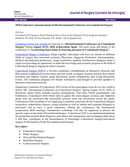 Journal of Surgery [Jurnalul De Chirurgie] ISSN: 1584-9341 [Jurnalul De Chirurgie] DOI: 10.37421/Jos.2020.16.10 Editorial Open Access ISSN: 1584-9341 Open Access