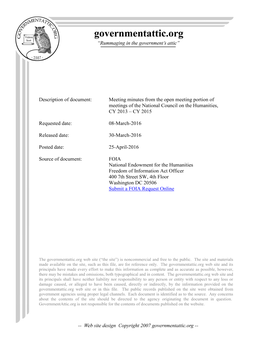 Meeting Minutes from the Open Meeting Portion of Meetings of the National Council on the Humanities, CY 2013 – CY 2015