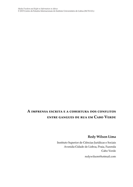 A Imprensa Escrita E a Cobertura Dos Conflitos Entre Gangues De Rua Em Cabo Verde