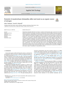 (Limnanthes Alba) Seed Meal As an Organic Source of Nitrogen T ⁎ Cafer Türkmena, David D