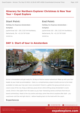 DAY 1: Start of Tour in Amsterdam Itinerary For