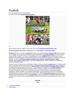 Football from Wikipedia, the Free Encyclopedia for Other Uses, See Football (Disambiguation)