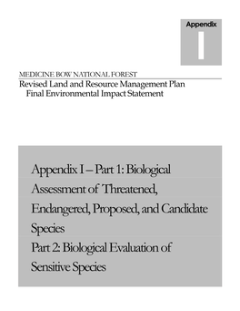 Biological Assessment of Threatened, Endangered, Proposed, and Candidate Species Part 2: Biological Evaluation of Sensitive Species