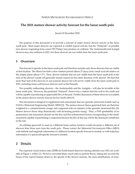 The 2021 Meteor Shower Activity Forecast for the Lunar South Pole 1