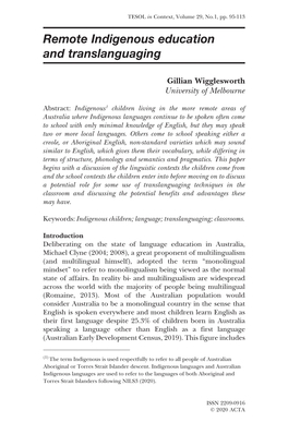 Remote Indigenous Education and Translanguaging