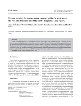 Ectopic Cervical Thymus As a Rare Cause of Pediatric Neck Mass: the Role of Ultrasound and MRI in the Diagnosis