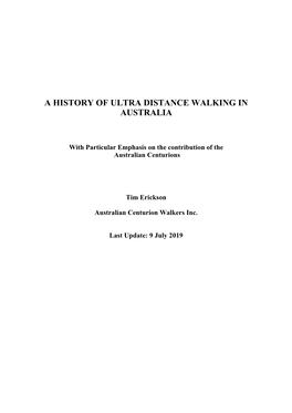 History of Ultra Distance Walking in Australia