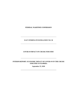 ECONOMIC IMPACT of COVID-19 on the CRUISE INDUSTRY in FLORIDA September 23, 2020 ______